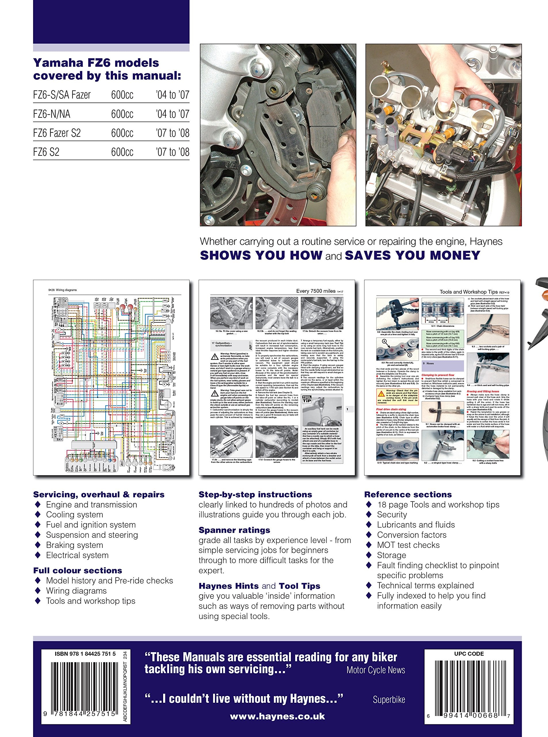 Yamaha FZ6 Fazer '04 to '08 (Haynes Service & Repair Manual)