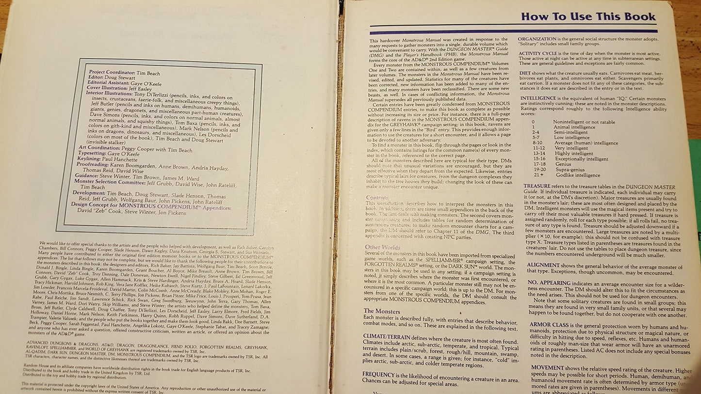 Monstrous Manual (AD&D 2nd Ed Fantasy Roleplaying Accessory,