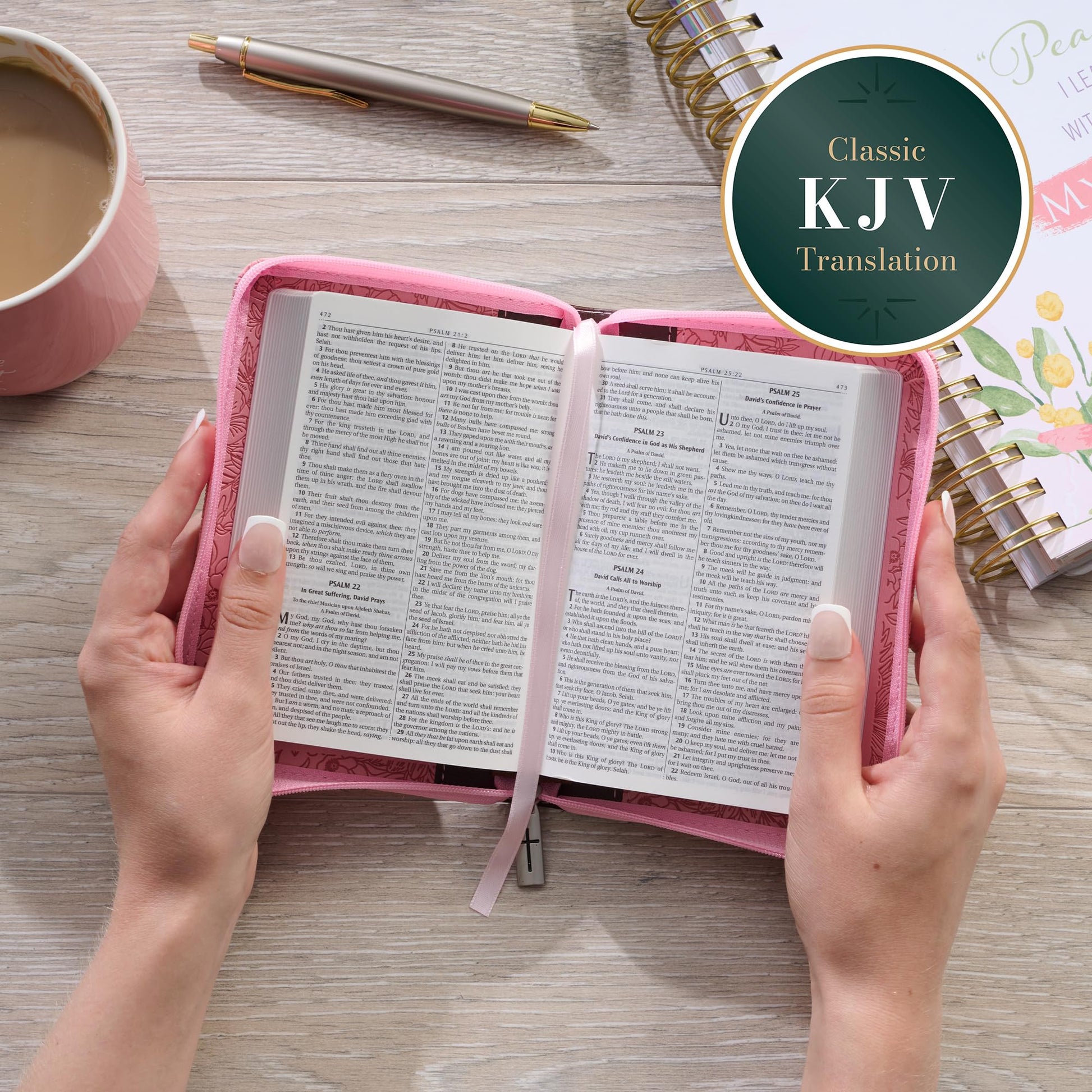 KJV Holy Bible, Mini Pocket Size, Faux Leather Red Letter Edition - Ribbon Marker, King James Version, Pink/Saddle Tan, Zipper Closure, 6.2" x 4.3" (KJV Pocket Editions)