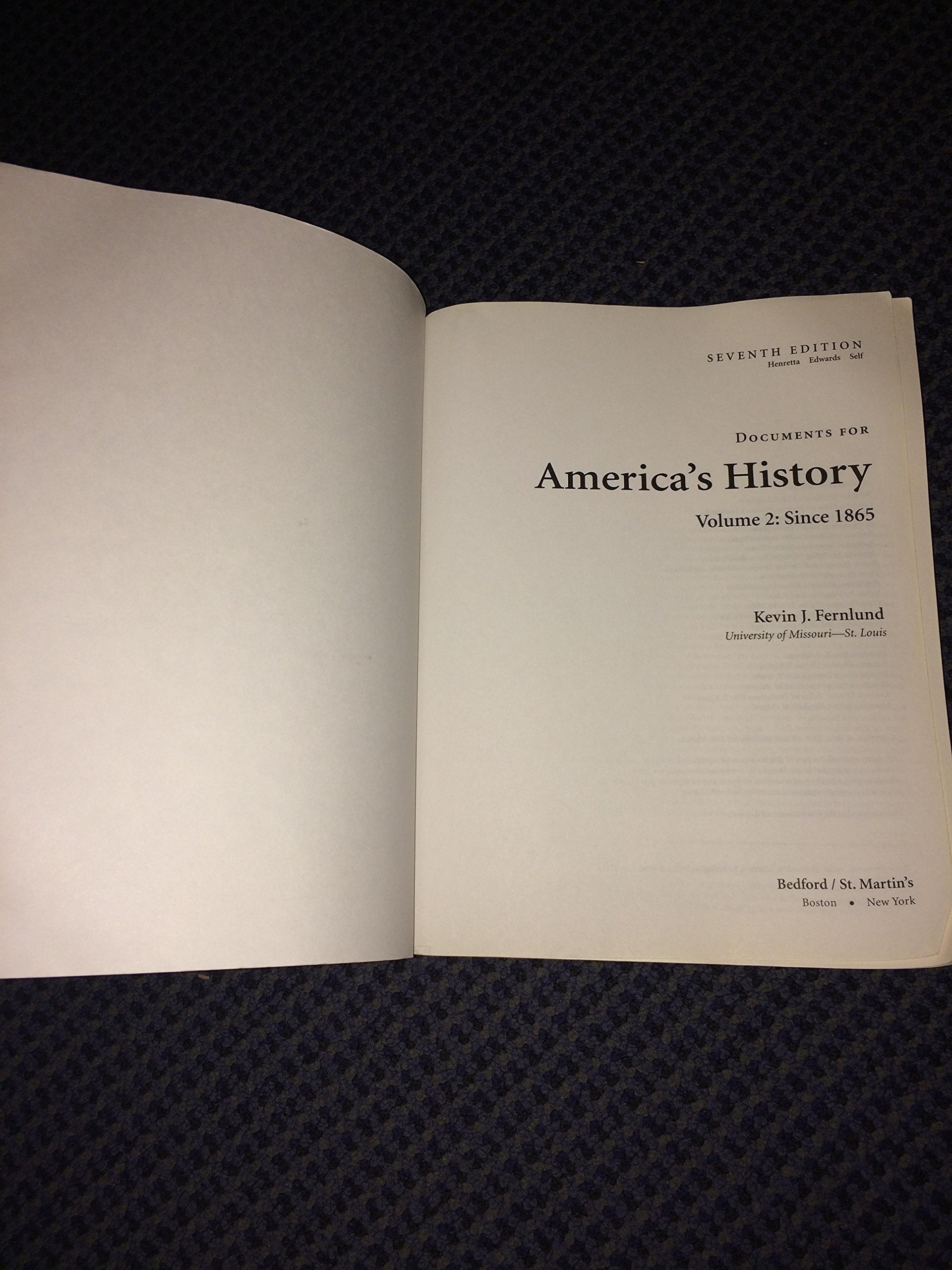 Documents for America's History, Volume II: Since 1865