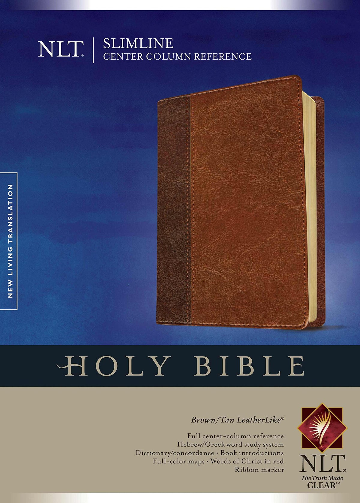 Slimline Center Column Reference Bible NLT, TuTone (LeatherLike, Brown/Tan, Red Letter)