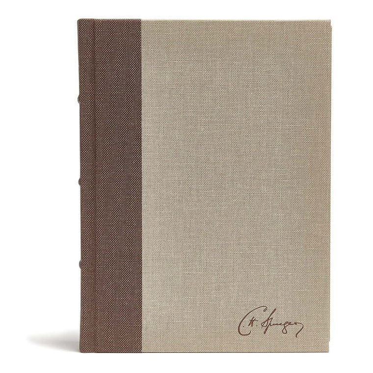 CSB Spurgeon Study Bible, Brown/Tan Cloth Over Board, Black Letter, Study Notes, Quotes, Sermons Outlines, Ribbon Marker, Sewn Binding, Easy-to-Read Bible Serif Type