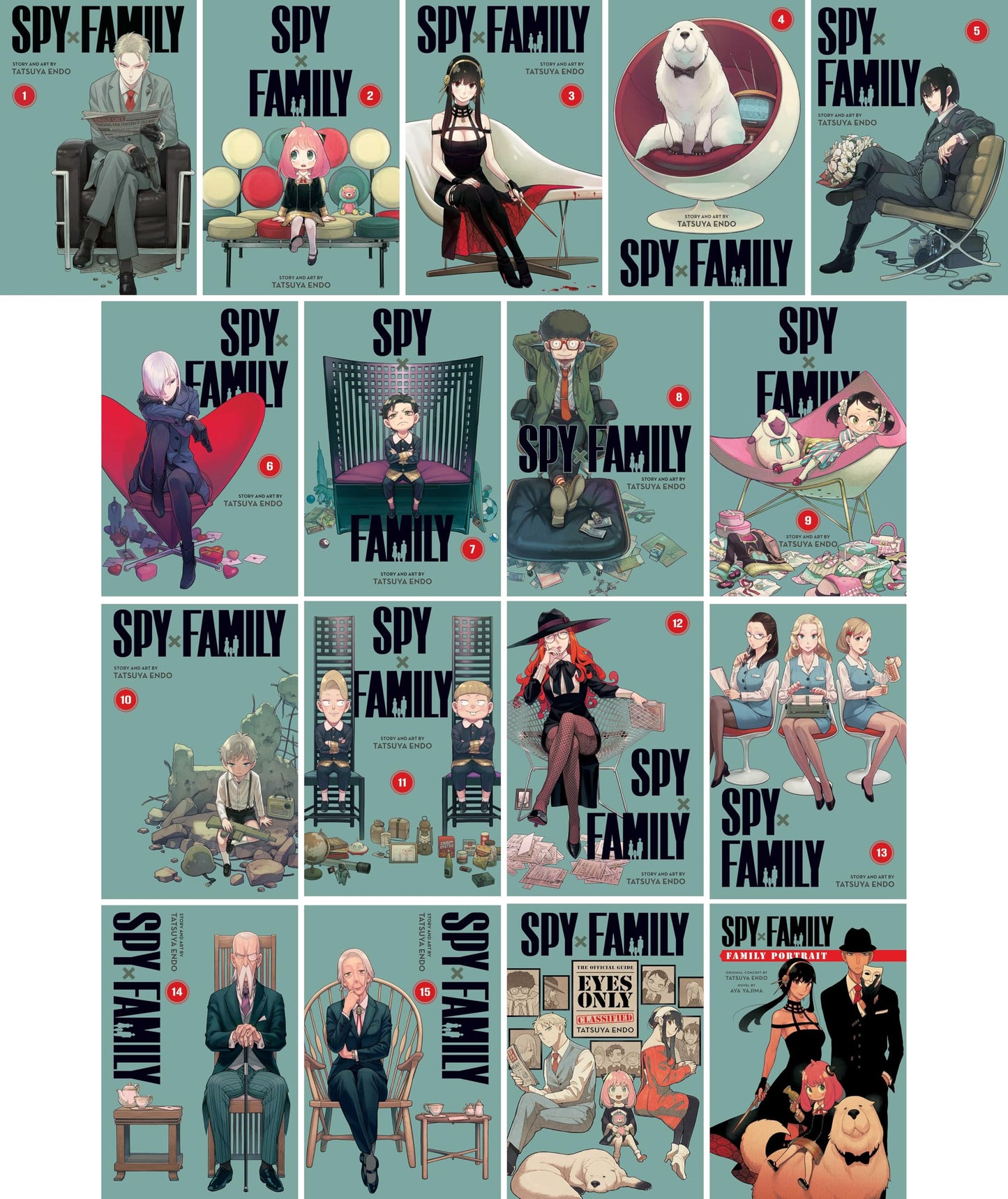 Spy x Family Complete 17 Book Series (Vol. 1-15 + Official Guide + Spy x Family Portrait) Manga Set, by Tatsuya Endo (17 Books)