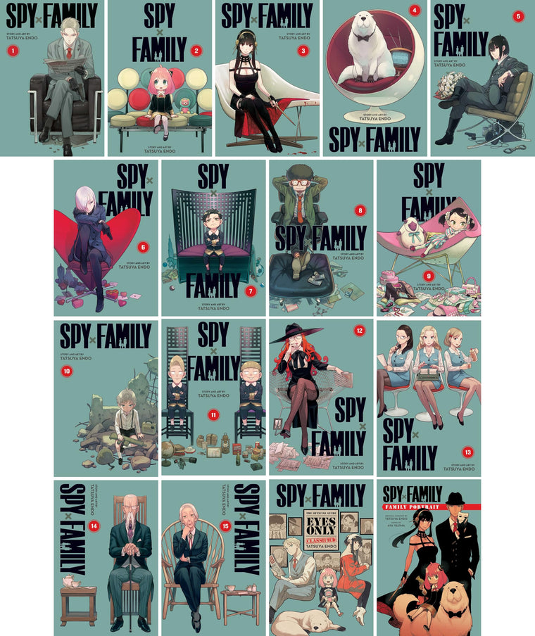 Spy x Family Complete 17 Book Series (Vol. 1-15 + Official Guide + Spy x Family Portrait) Manga Set, by Tatsuya Endo (17 Books)