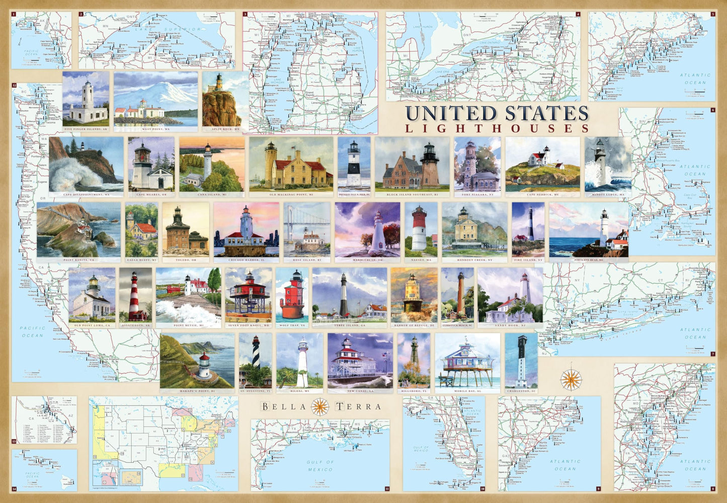 United States Lighthouses: Illustrated Map & Guide
