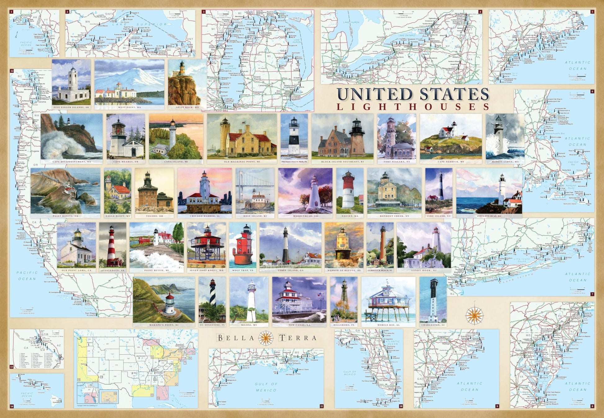 United States Lighthouses: Illustrated Map & Guide