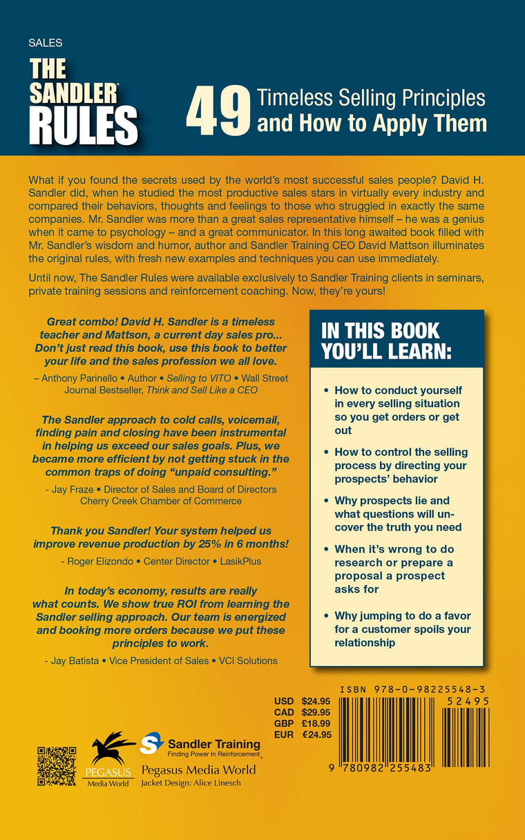 The Sandler Rules: 49 Timeless Selling Principles and How to Apply Them — back cover