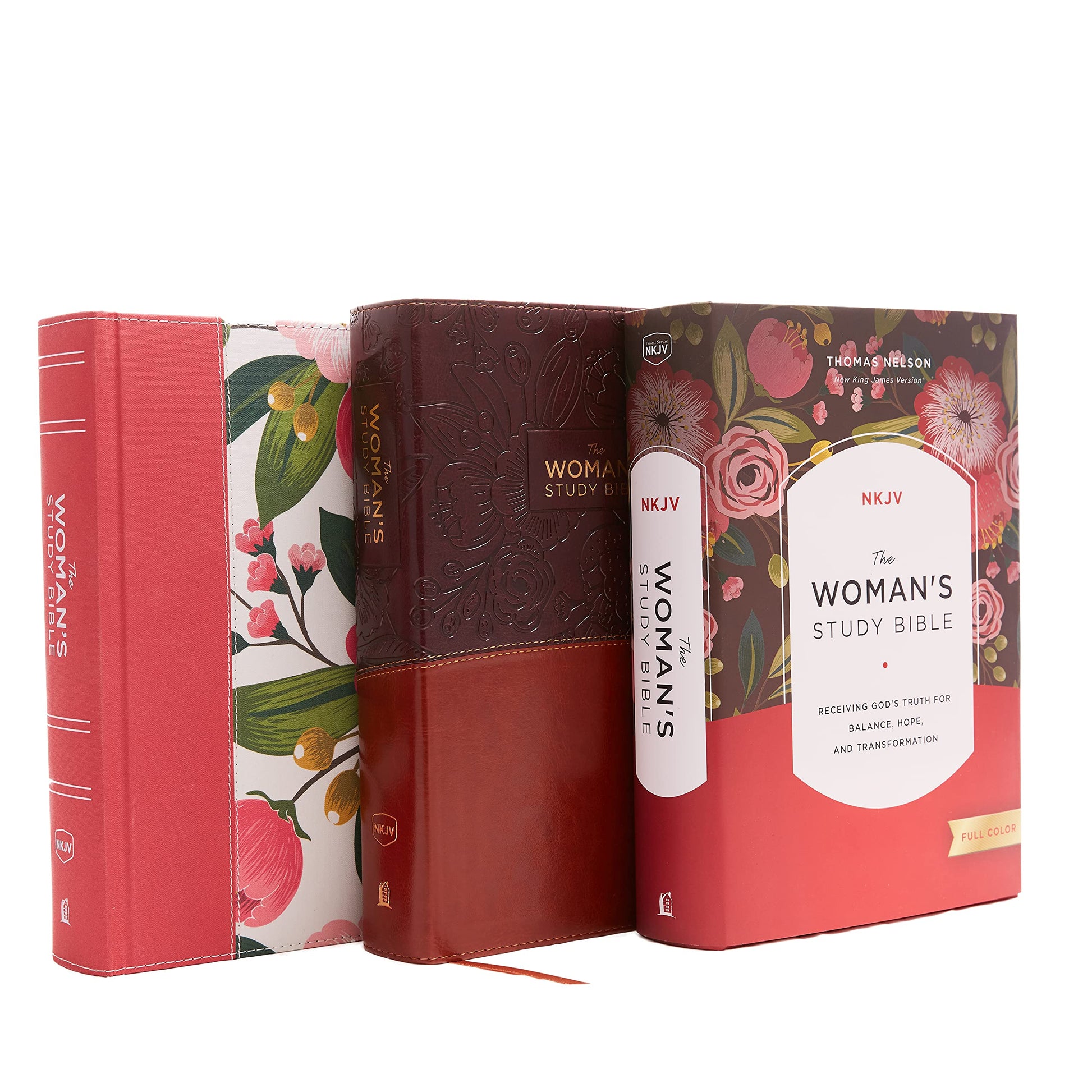 NKJV, The Woman's Study Bible, Leathersoft, Brown/Burgundy, Red Letter, Full-Color Edition, Thumb Indexed: Receiving God's Truth for Balance, Hope, and Transformation
