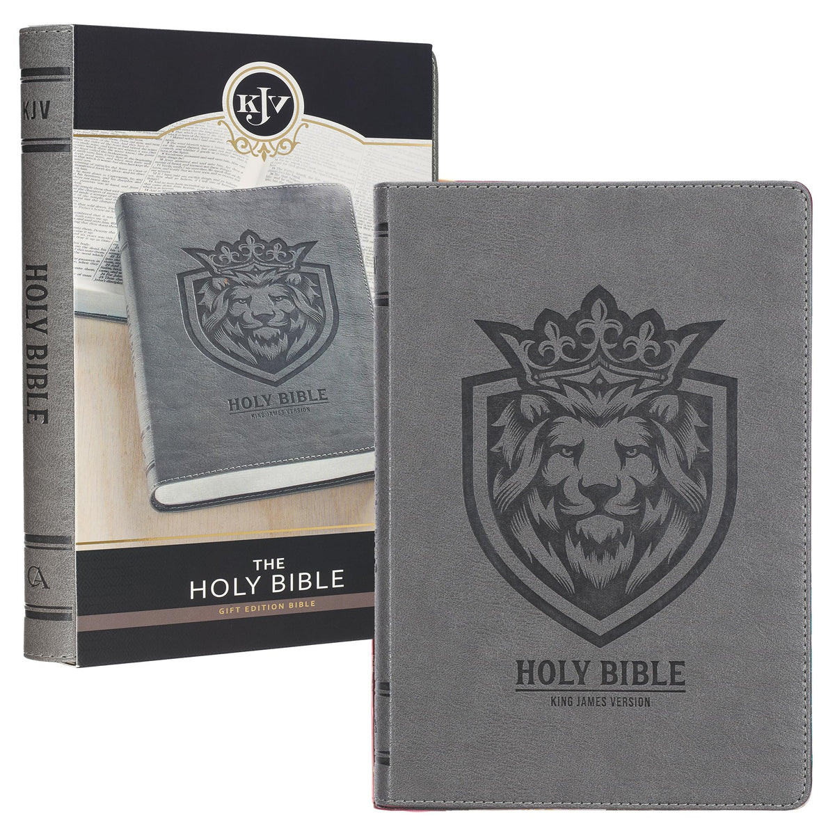 KJV Holy Bible, Gift Edition for Boys King James Version, Faux Leather Flexible Cover, Charcoal Gray Lion Emblem (KJV Gift Editions)