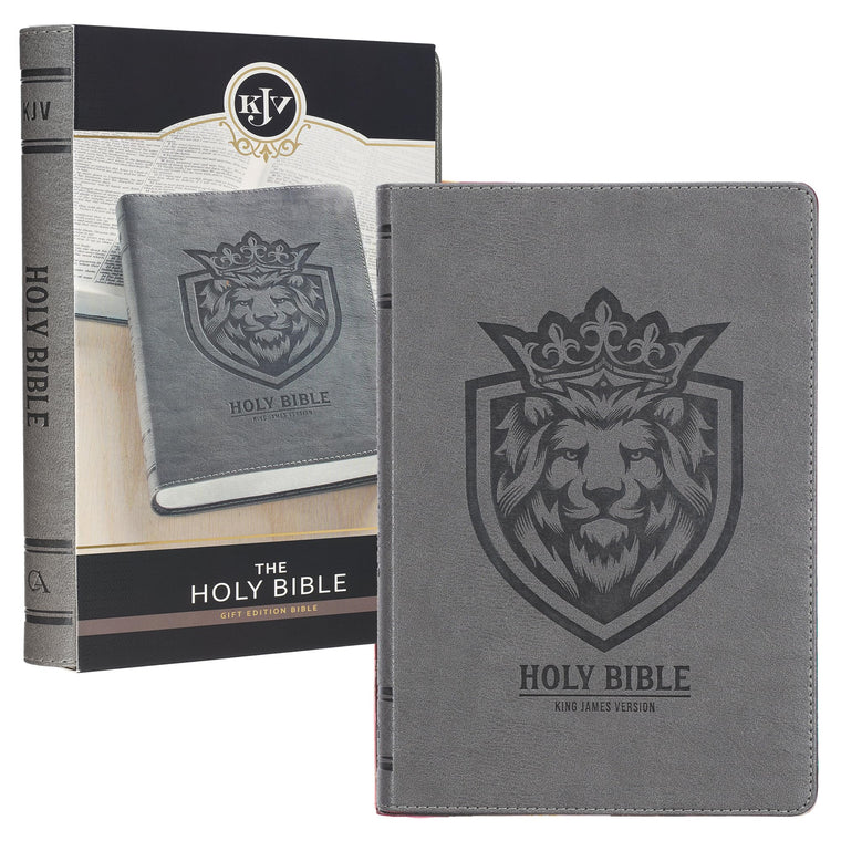 KJV Holy Bible, Gift Edition for Boys King James Version, Faux Leather Flexible Cover, Charcoal Gray Lion Emblem (KJV Gift Editions)