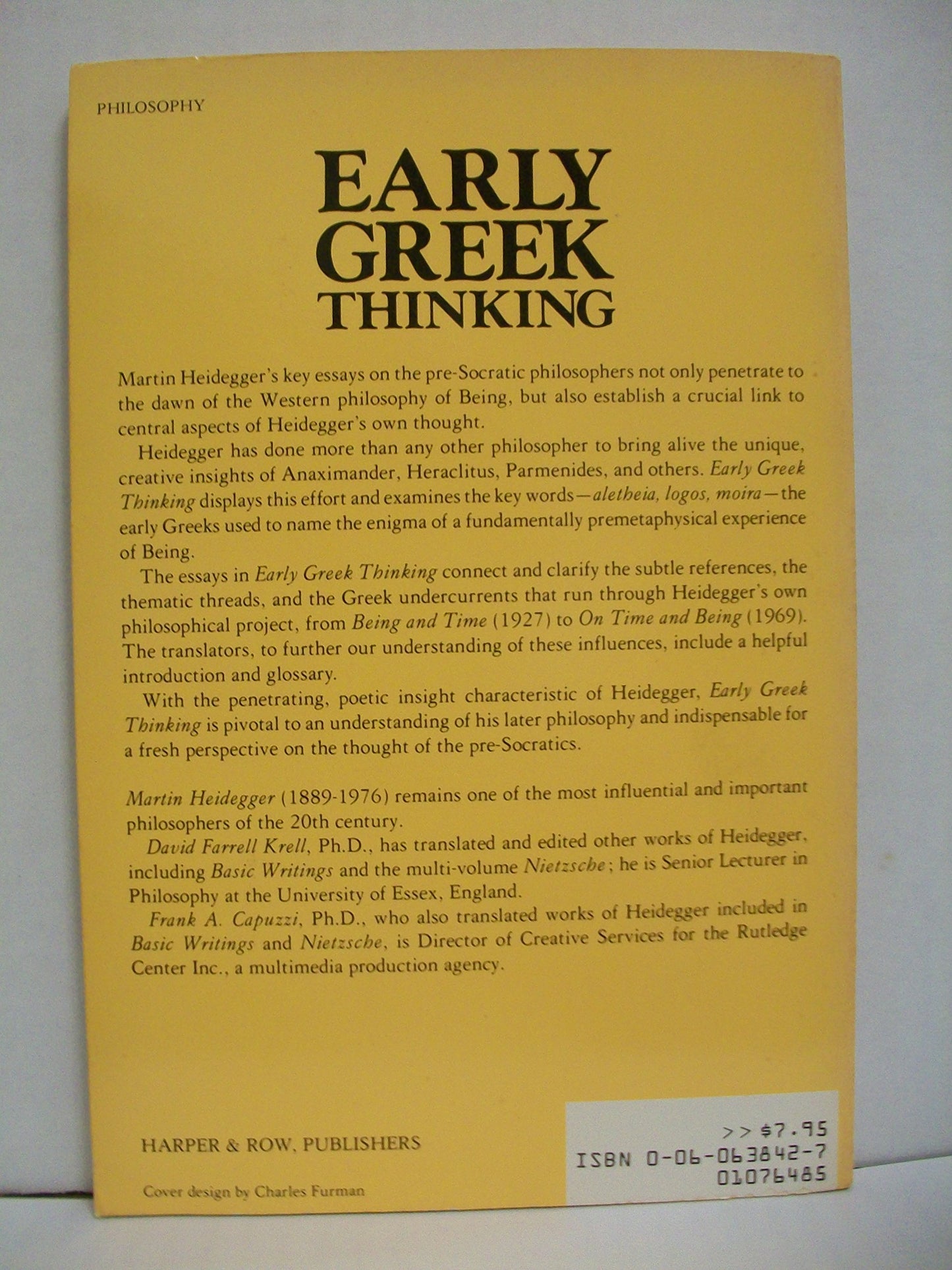 Early Greek Thinking (English and German Edition) by Heidegg