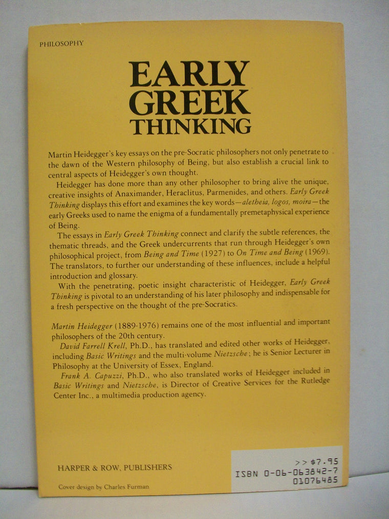 Early Greek Thinking (English and German Edition) — back cover