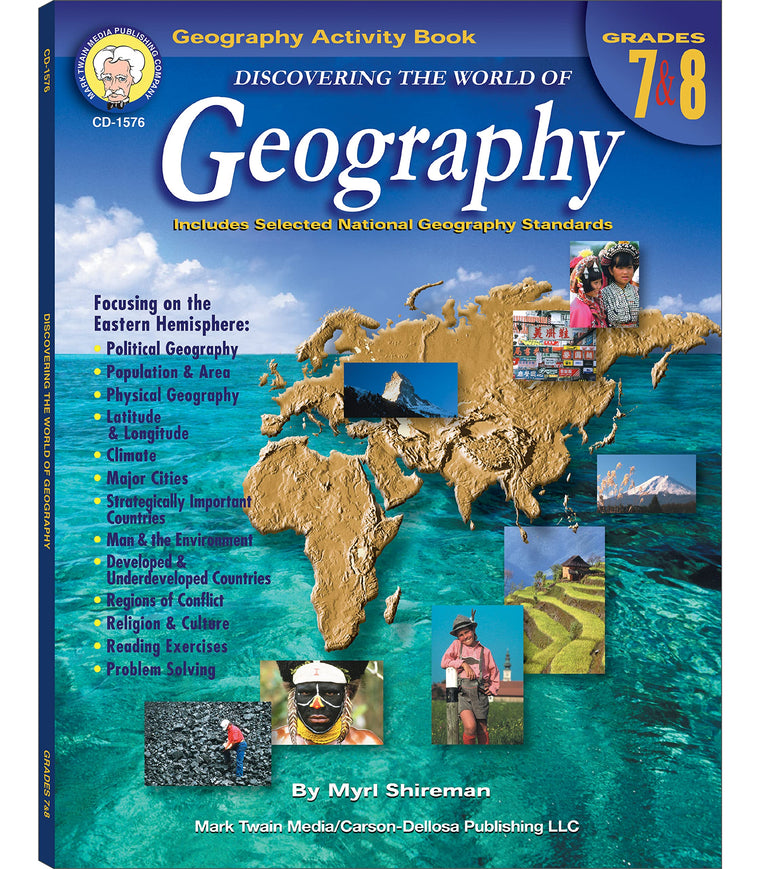 Mark Twain Discovering the World of Geography Workbook, Grades 7-8 Middle School Books Focusing on Map Skills of t he Eastern Hemisphere, Social Studies Classroom or Homeschool Curriculum