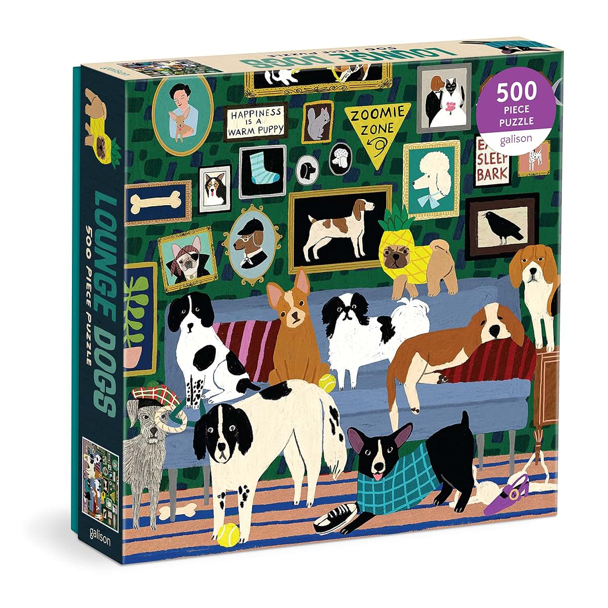 Galison Lounge Dogs - 500 Piece Puzzle Fun and Challenging Activity with Bright and Bold Artwork of Dogs Lounging Around for Adults and Families