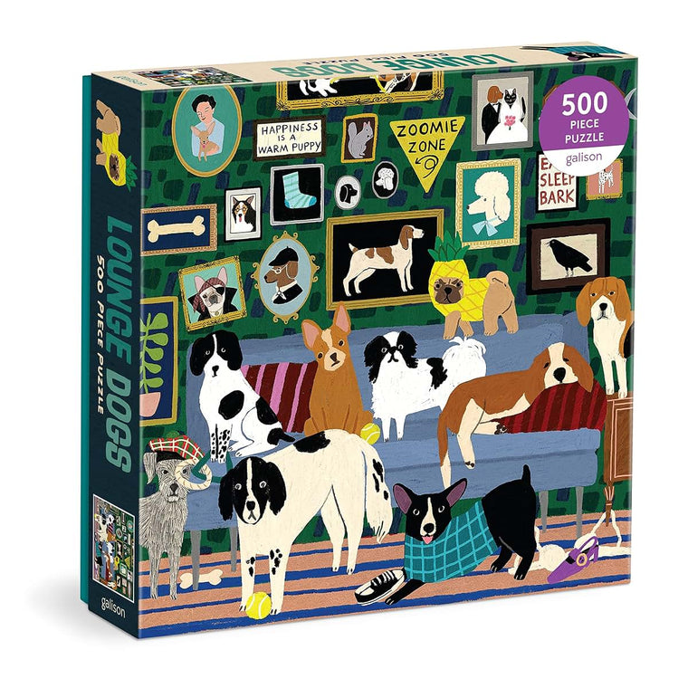 Galison Lounge Dogs - 500 Piece Puzzle Fun and Challenging Activity with Bright and Bold Artwork of Dogs Lounging Around for Adults and Families