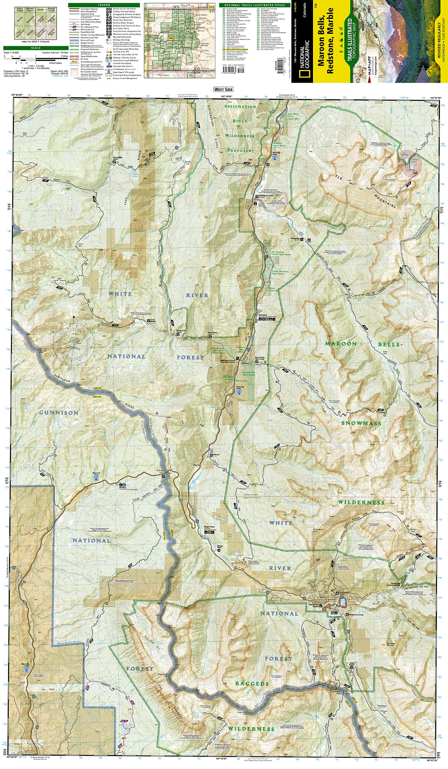 Maroon Bells, Redstone, Marble Map (National Geographic Trails Illustrated Map, 128)