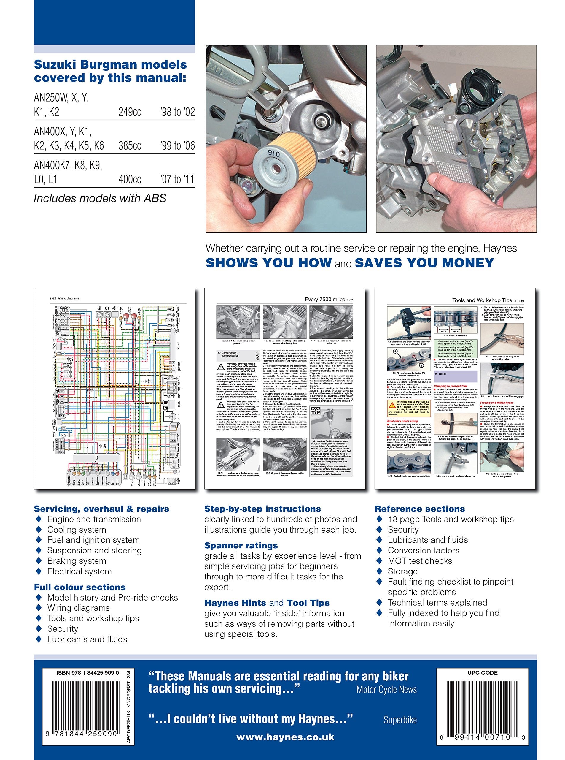 Suzuki Burgman 250 & 400 '98 to '15 (Haynes Service & Repair Manual)