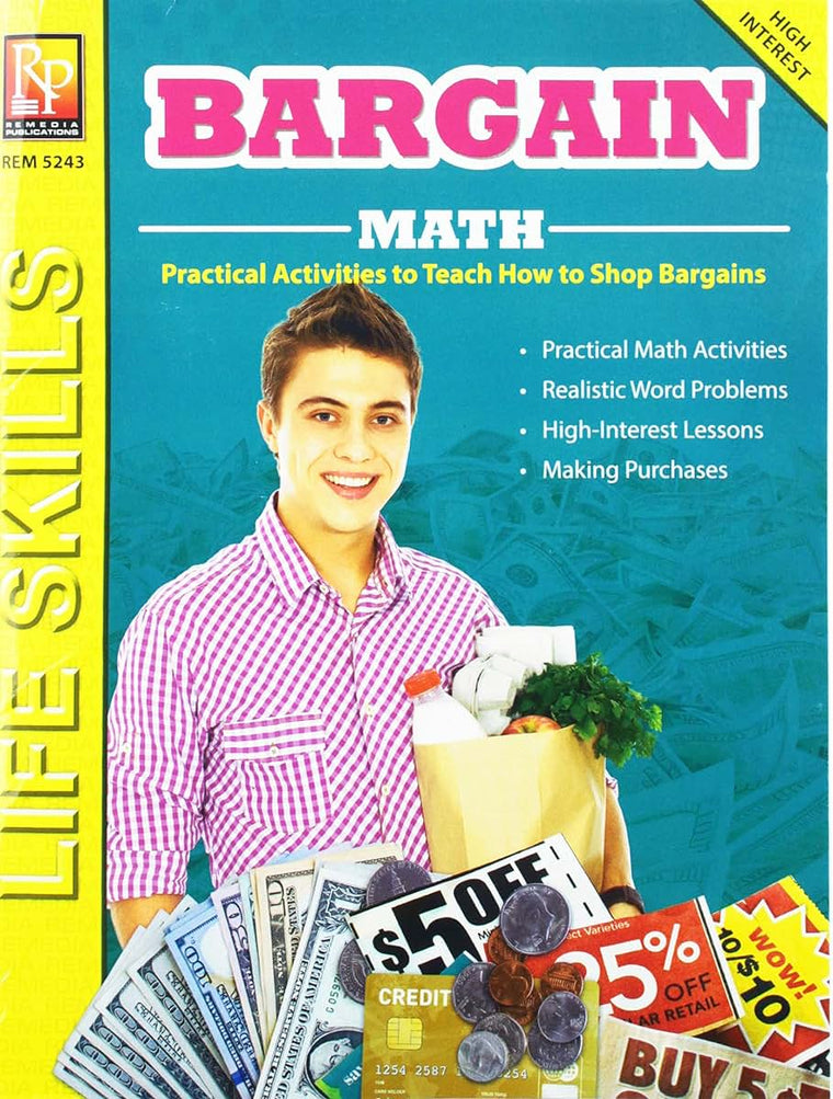 Remedia Publications Bargain Math: Real-Life Money Skills Workbook for Grades 6-8, Consumer Math, Smart Shopping, Financial Literacy, Practical Math, Word Problems, Coupons, Price Comparison