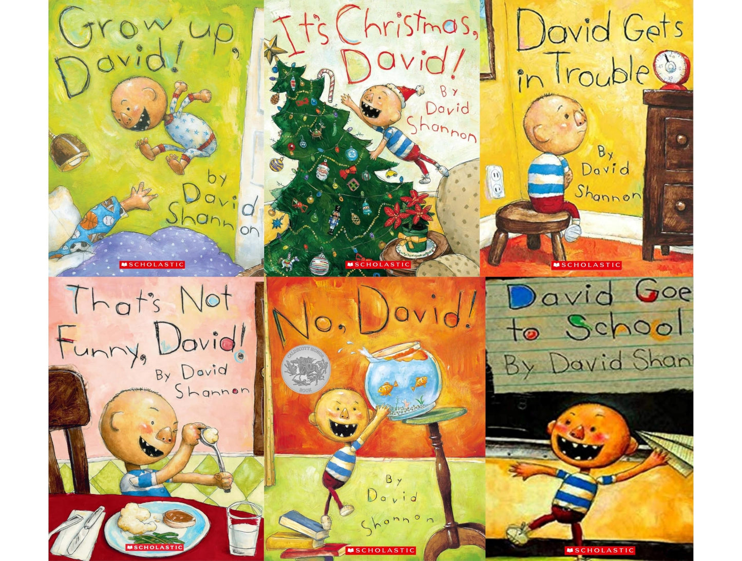 No, David! 6 Book Collection Set (David Gets in Trouble, David Goes to School, No, David!, Grow Up David! , That's Not Funny, David!, It's Christmas, David!) By David Shannon
