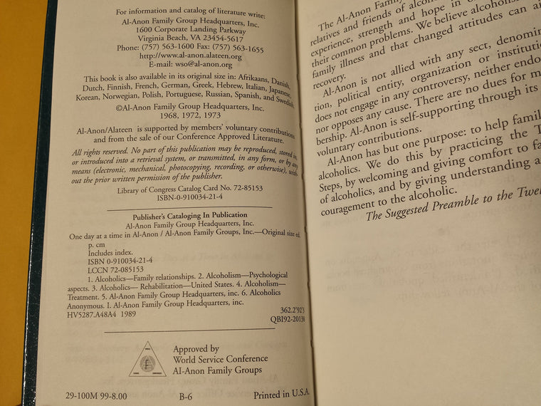 One Day at a Time in Al-Anon — back cover