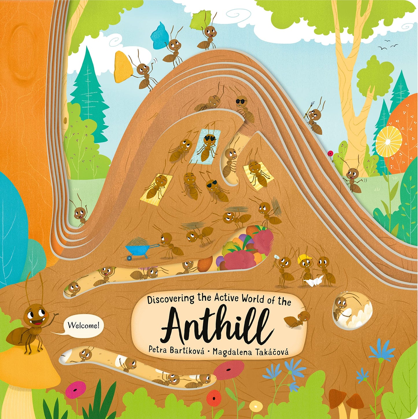 Discovering the Active World of the Anthill (Happy Fox Books) Board Book Teaches Kids Ages 3-6 about Ants, Digging More Deeply into a Hill with Every Page Turn - Fun Facts, Vocabulary Words, and More