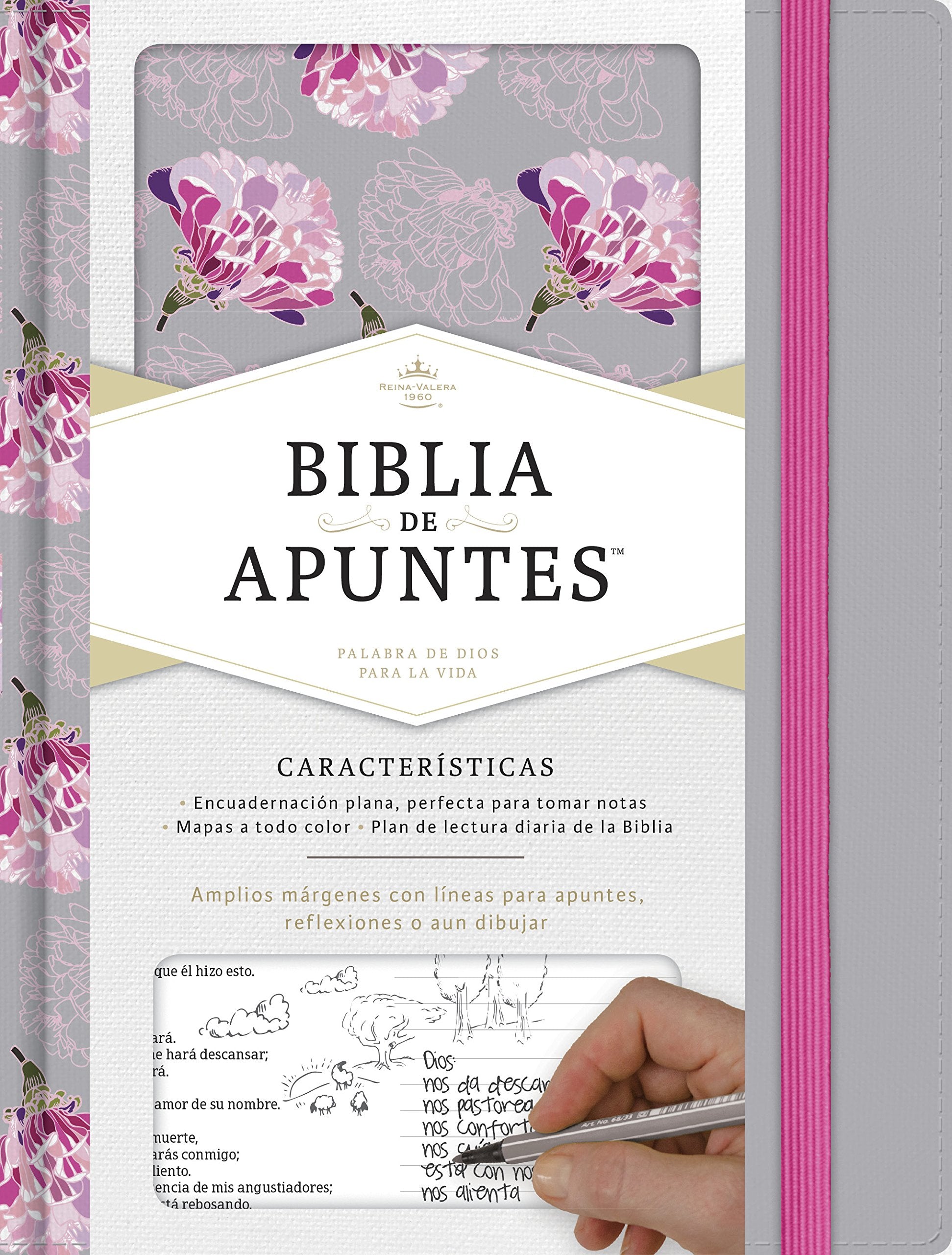 Biblia Reina Valera 1960 de apuntes gris y floreado , tela impresa  RVR 1960 NoteTaking Bible, Grey and Pink, Cloth over Board (Spanish Edition)