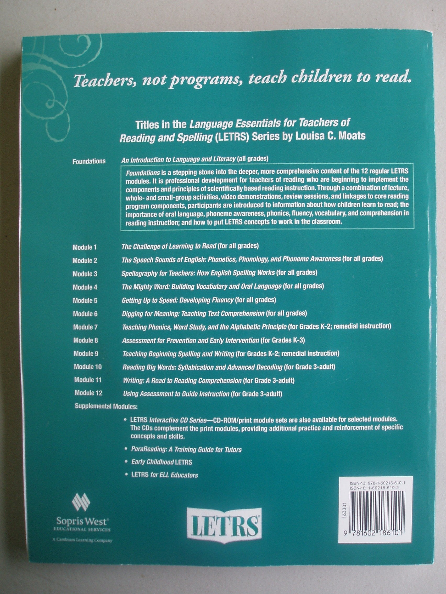 Letrs Foundations Book with Dvd of Videos