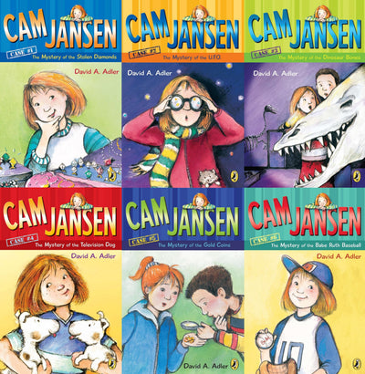 Cam Jansen 6 Book Set (Mystery of the UFO, Television Dog, Babe Ruth, Stolen Diamonds, Dinosaur Bones, Gold Coins)