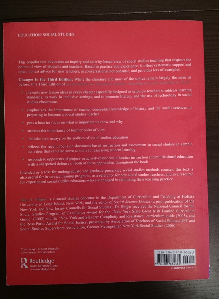 Social Studies for Secondary Schools: Teaching to Learn, Learning to Teach — back cover