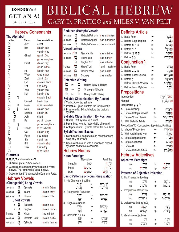Biblical Hebrew Laminated Sheet (Zondervan Get an A! Study G