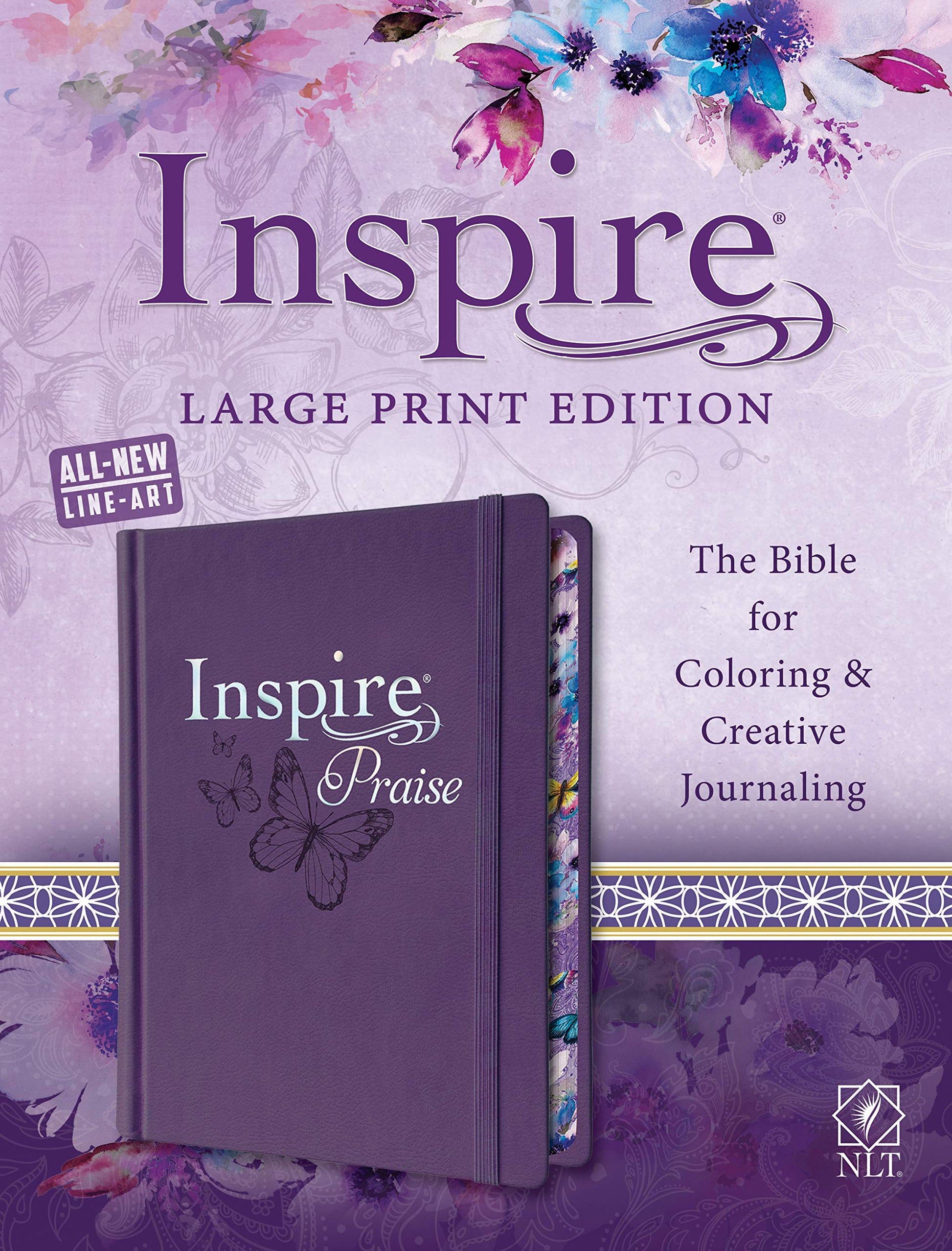 Tyndale NLT Inspire PRAISE Bible (Large Print, Hardcover, Purple): Inspire Coloring Bible-Nearly 500 Illustrations to Color, Creative Journaling Bible Space-Religious Gifts Inspire Connection with God
