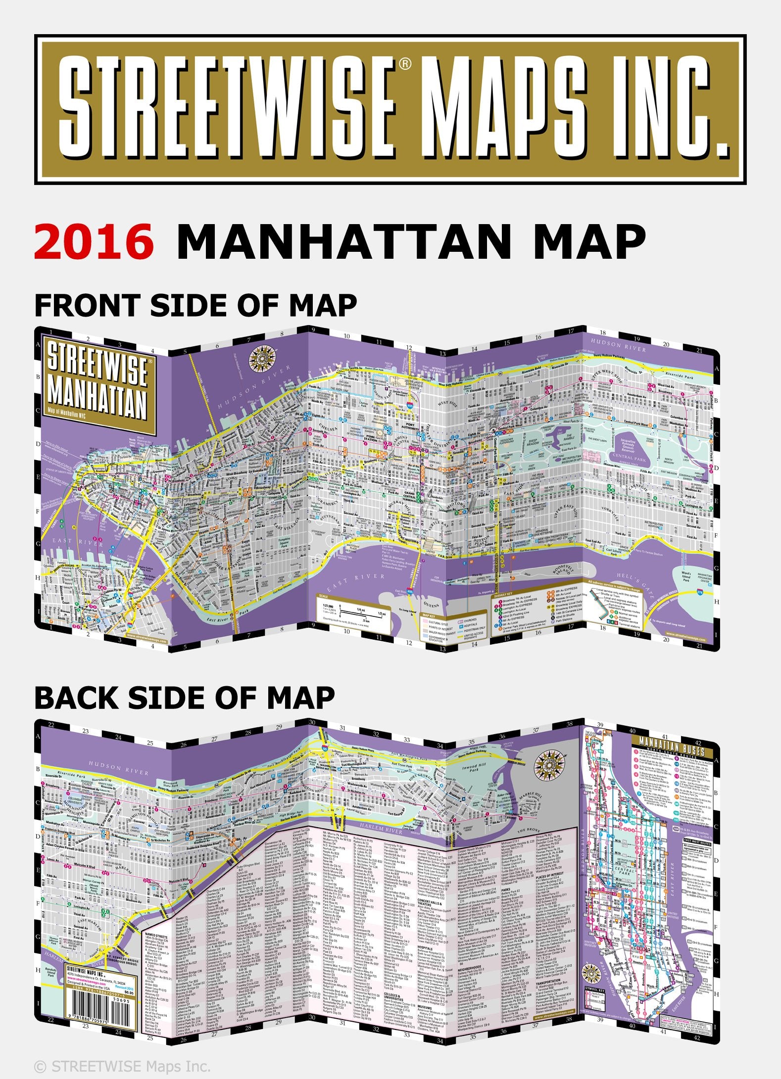 Streetwise Manhattan Map - Laminated City Street Map of Manhattan, New York - Folding pocket size travel map with subway map, bus map