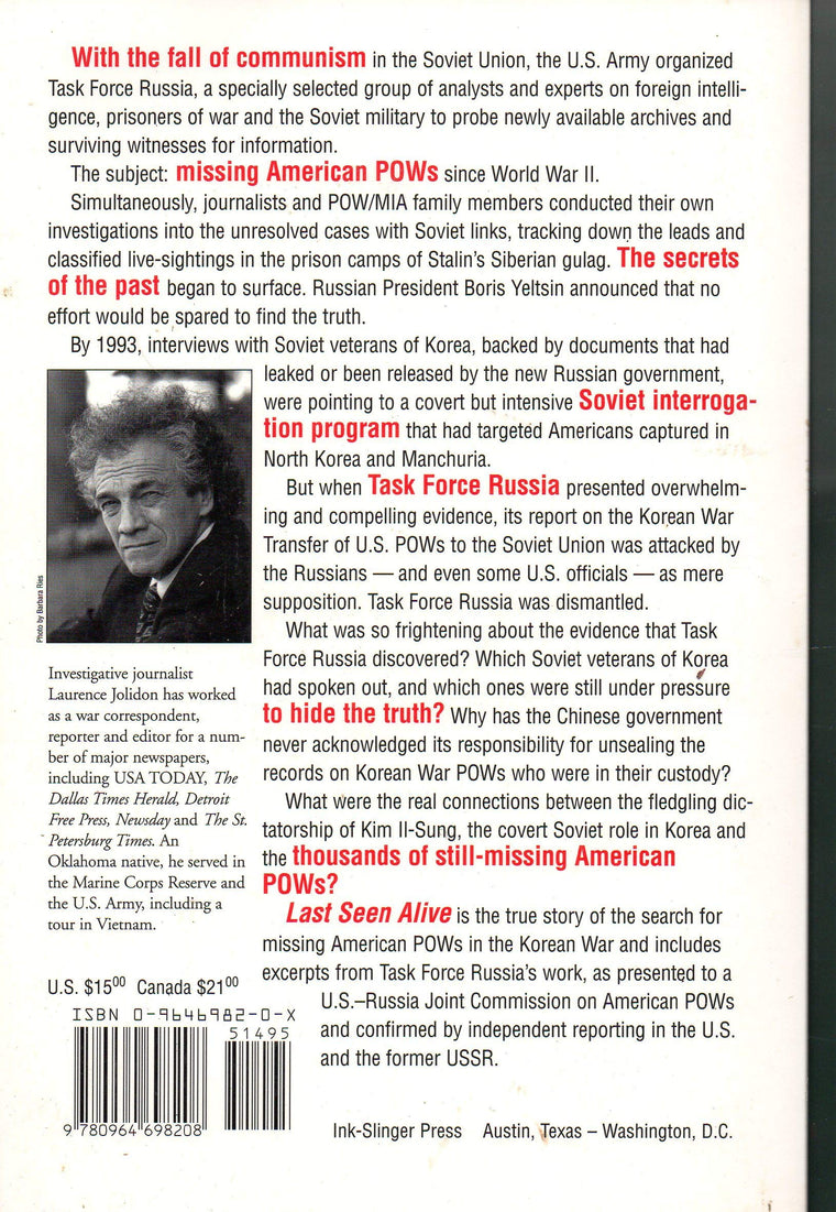 Last Seen Alive: The Search for Missing Pows from the Korean War — back cover