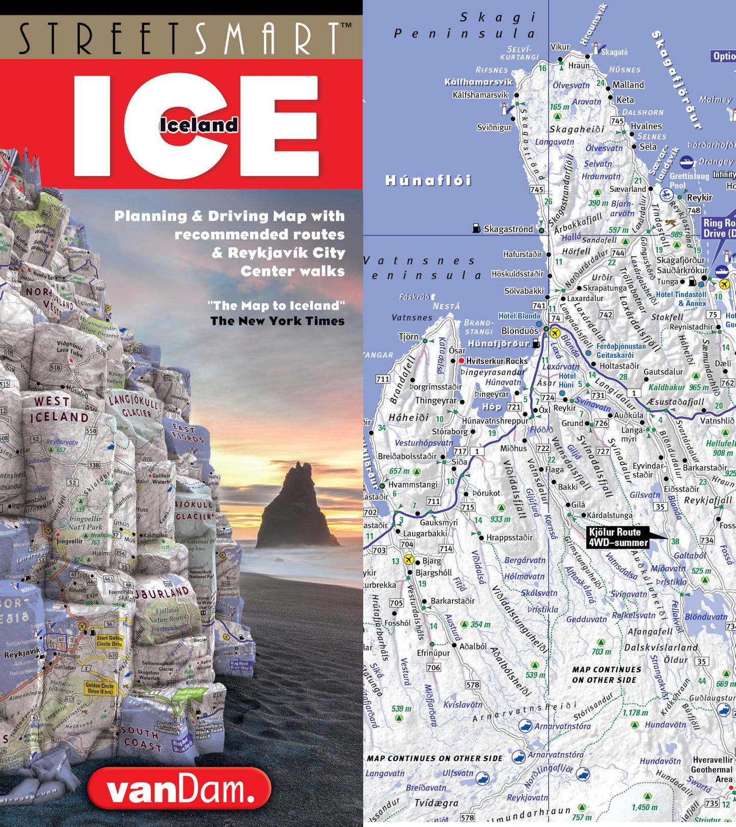 StreetSmart Iceland Map by VanDam laminated pocket-size, country planning and driving map with all attractions, sights, hotels, restaurants, ... volcanoes and waterfalls 2021 edition.