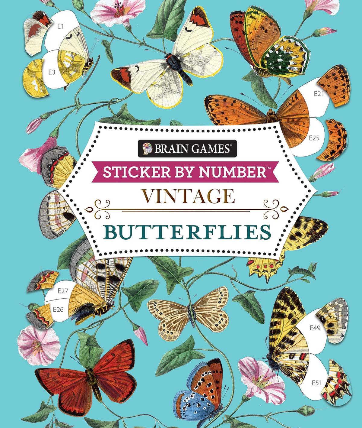 Brain Games - Sticker by Number - Vintage: Butterflies (28 Images to Sticker)