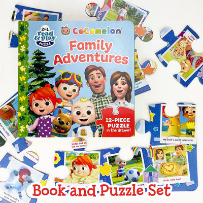 CoComelon Board Book and 12 Large Piece Jigsaw Puzzle for Preschoolers and Toddlers Ages 2+ ; JJ's Family Adventures: (Read, Play & Learn)