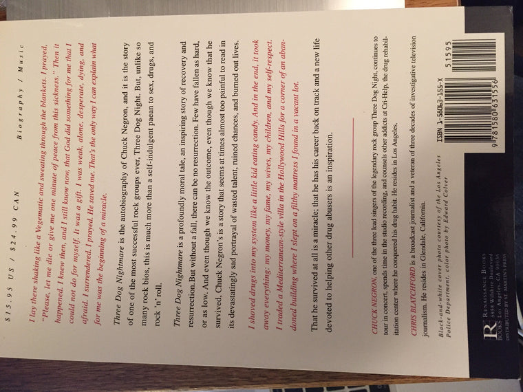 Three Dog Nightmare: The Chuck Negron Story — back cover