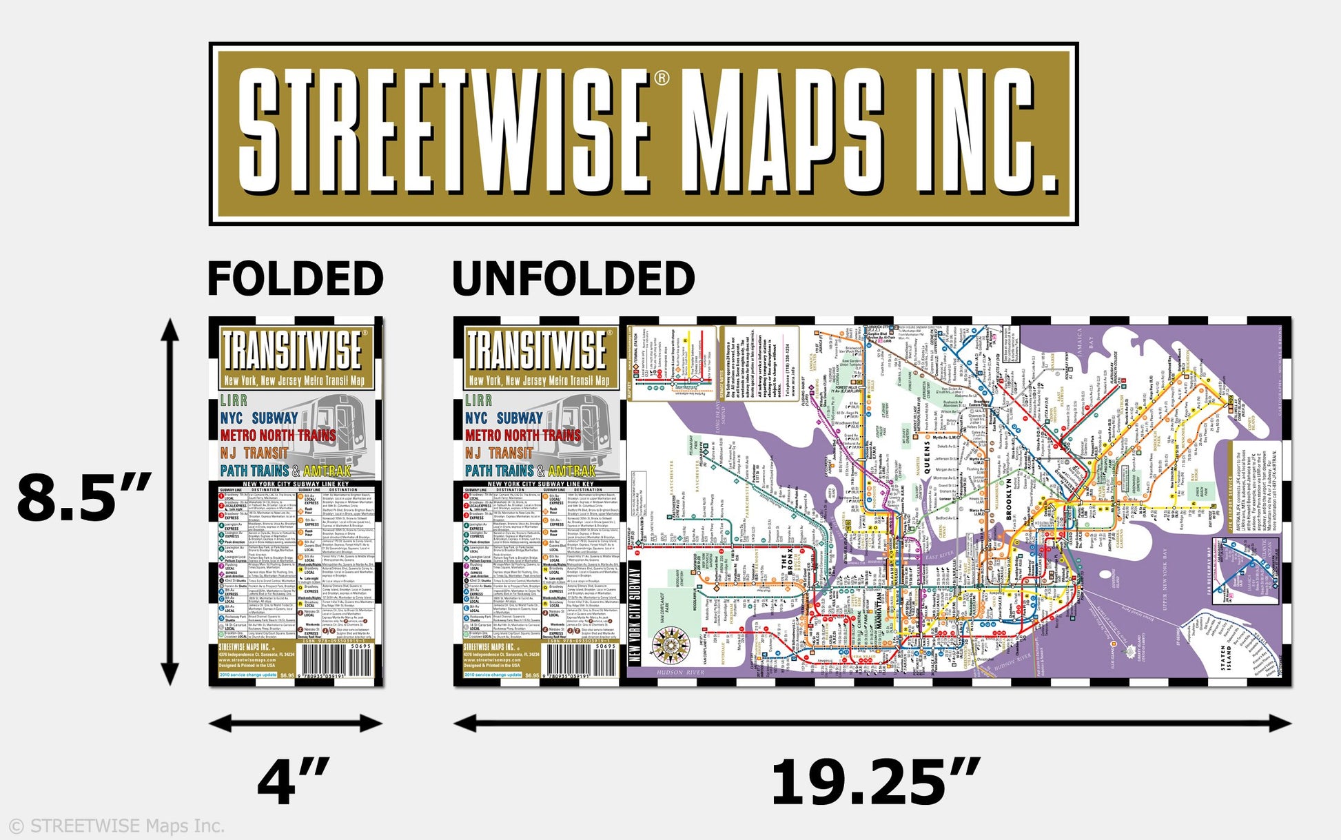 Streetwise Transitwise Map - Laminated New York Metropolitan Commuter Rail Map - Folding pocket size travel map with LIRR, NYC subway, NJ transit, path trains & Amtrak