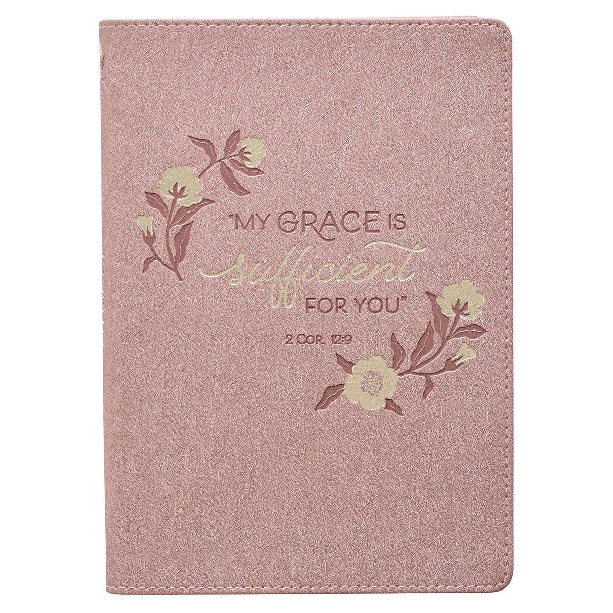 Christian Art Gifts Classic Journal My Grace is Sufficient 2 Corinthians 12:9 Rose Inspirational Scripture Notebook, Ribbon Marker, Pink Faux Leather Flexcover, 336 Ruled Pages