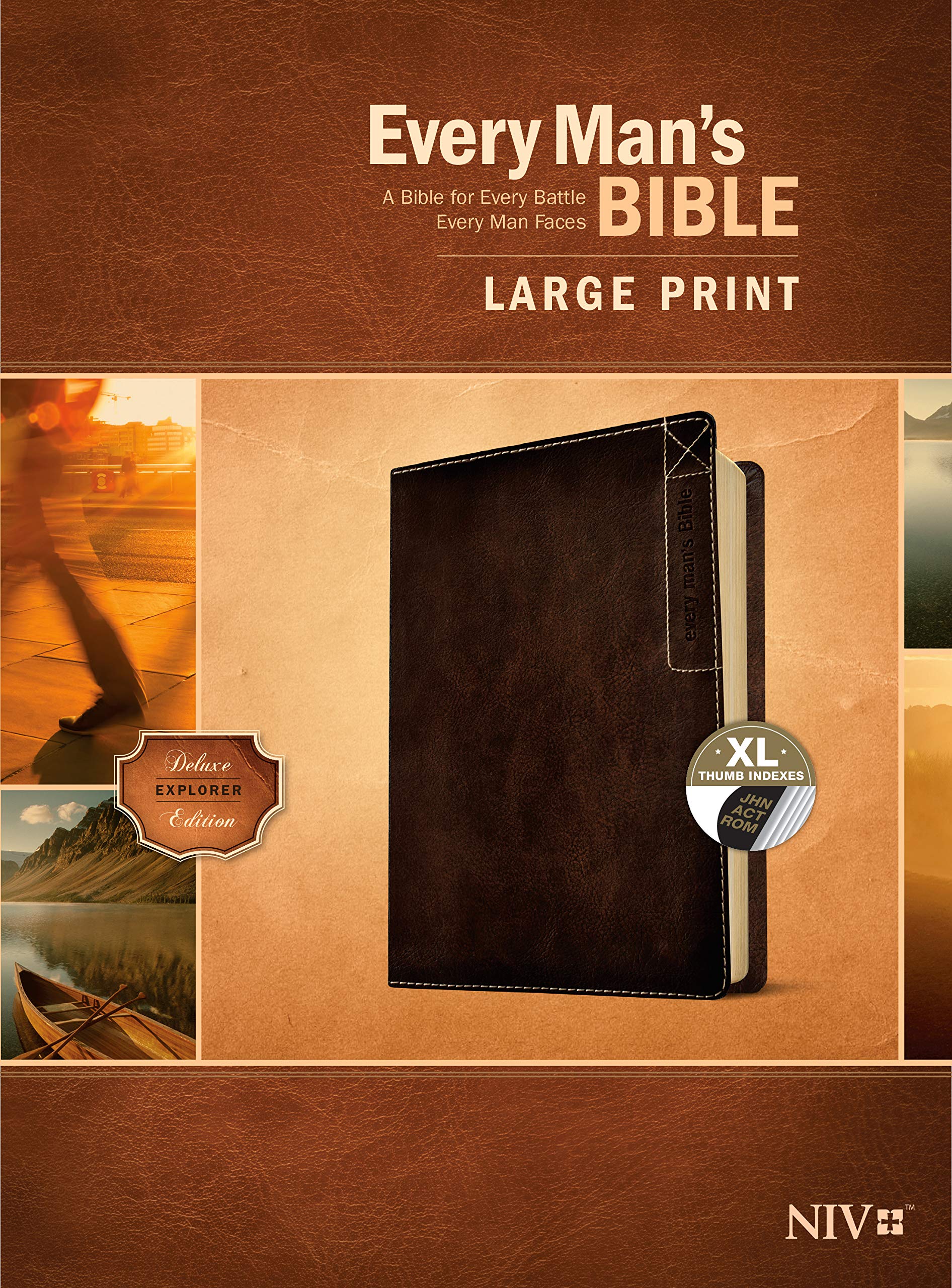 Every Mans Bible NIV, Large Print, Deluxe Explorer Edition (LeatherLike, Rustic Brown, Indexed)
