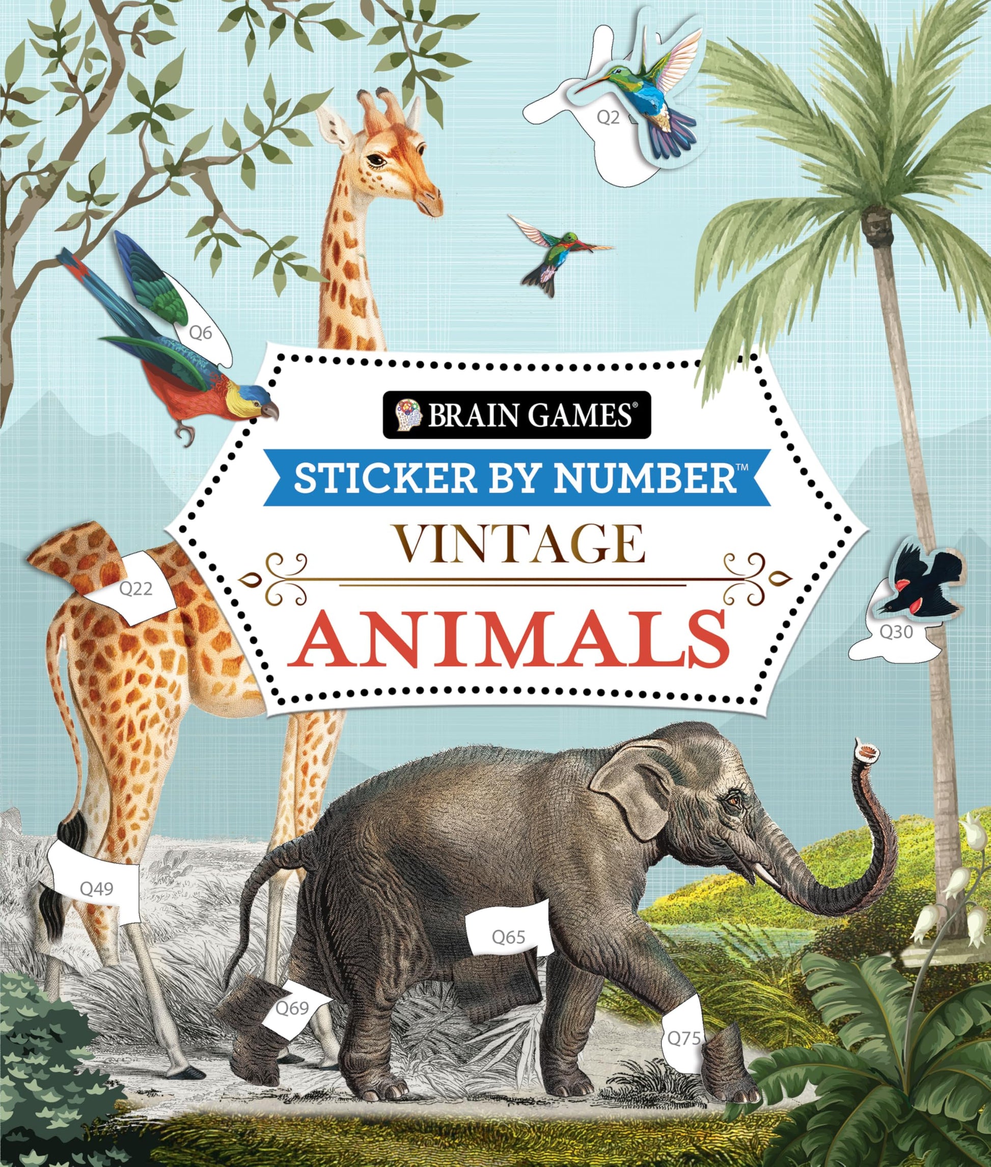 Brain Games - Sticker by Number - Vintage: Animals (28 Images to Sticker)