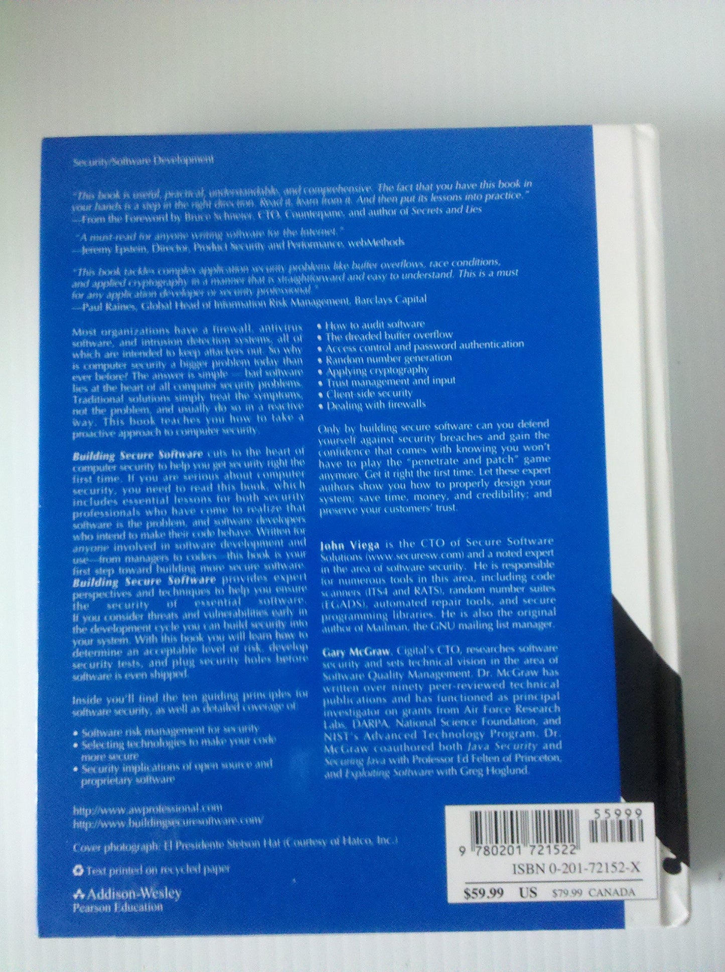Building Secure Software: How to Avoid Security Problems the Right Way