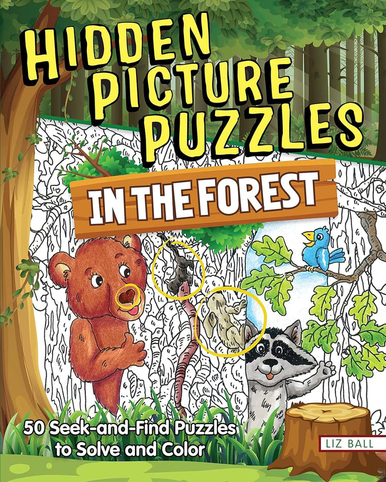 Hidden Picture Puzzles in the Forest: 50 Seek-and-Find Puzzles to Solve and Color (Happy Fox Books) 400 Animals and Secret Objects to Find, Fun Facts About Nature, and Coloring Pages for Kids 5-10