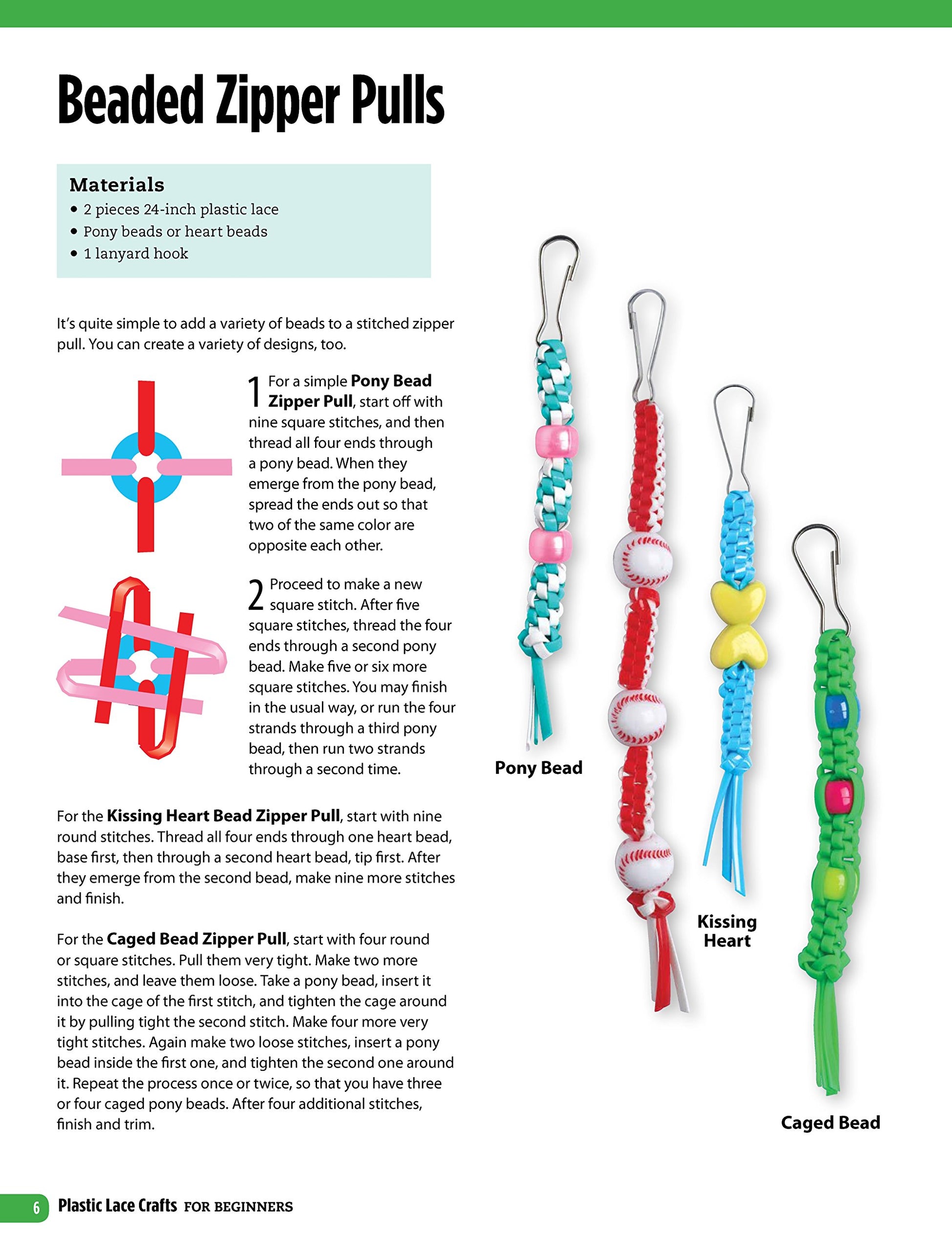 Plastic Lace Crafts for Beginners: Groovy Gimp, Super Scoubidou, and Beast Boondoggle (Design Originals) Master the Essential Techniques of Lacing 4-Strand & 6-Strand Key Chains, Bracelets, & More