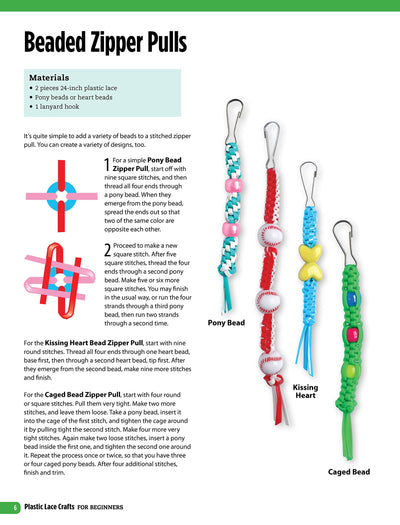 Plastic Lace Crafts for Beginners: Groovy Gimp, Super Scoubidou, and Beast Boondoggle (Design Originals) Master the Essential Techniques of Lacing 4-Strand & 6-Strand Key Chains, Bracelets, & More