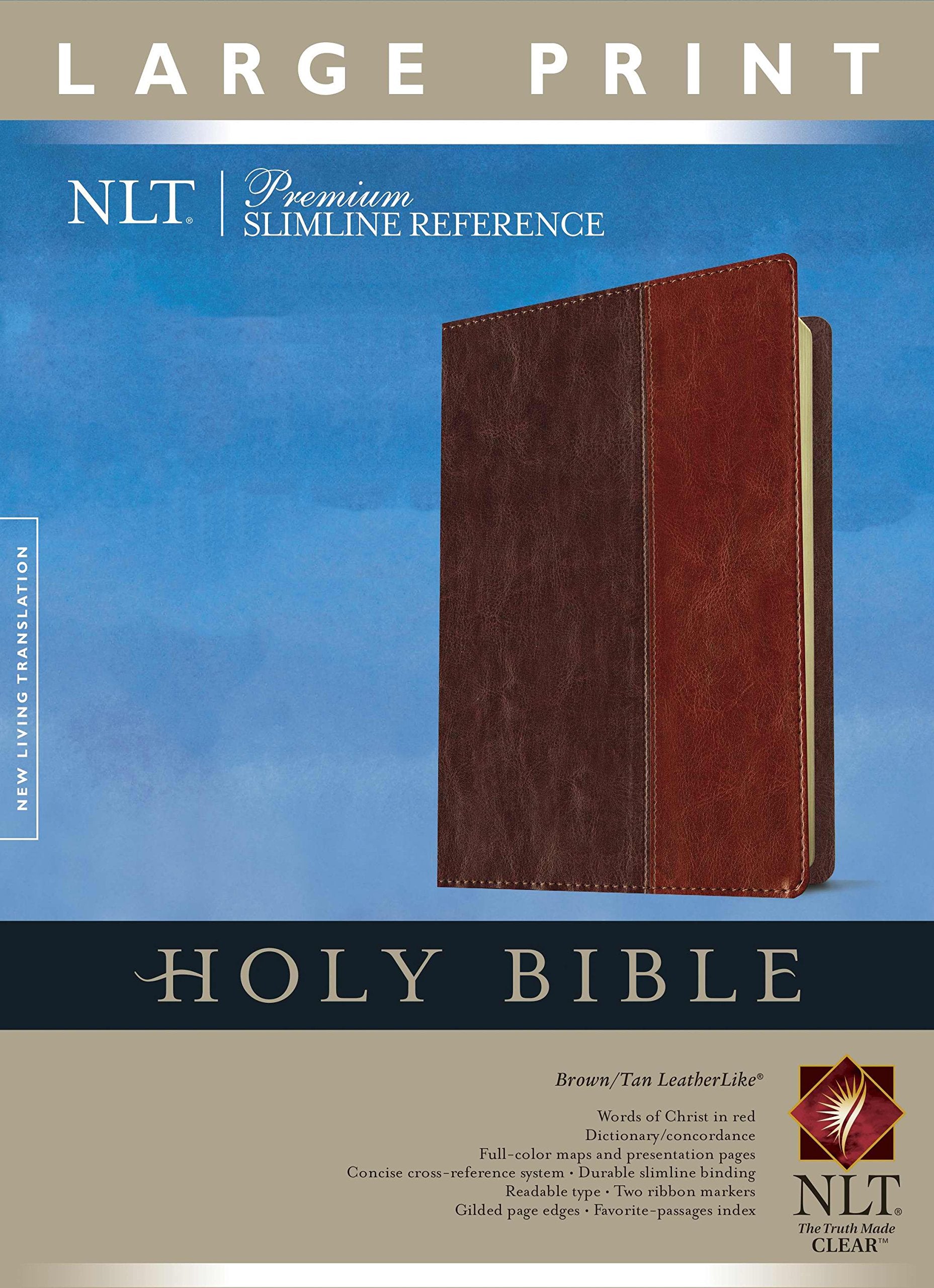 Premium Slimline Reference Bible NLT, Large Print, TuTone (Red Letter, LeatherLike, Brown/Tan)