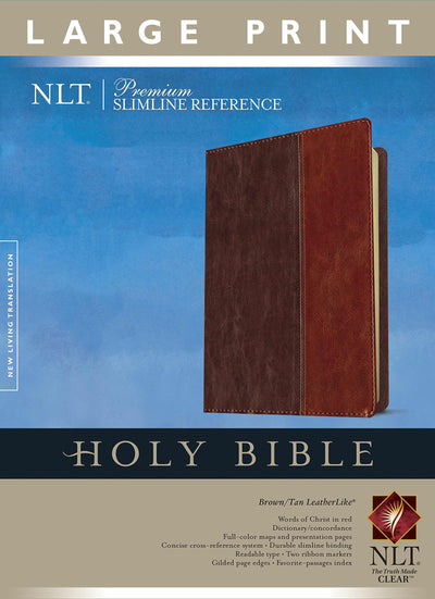 Premium Slimline Reference Bible NLT, Large Print, TuTone (Red Letter, LeatherLike, Brown/Tan)