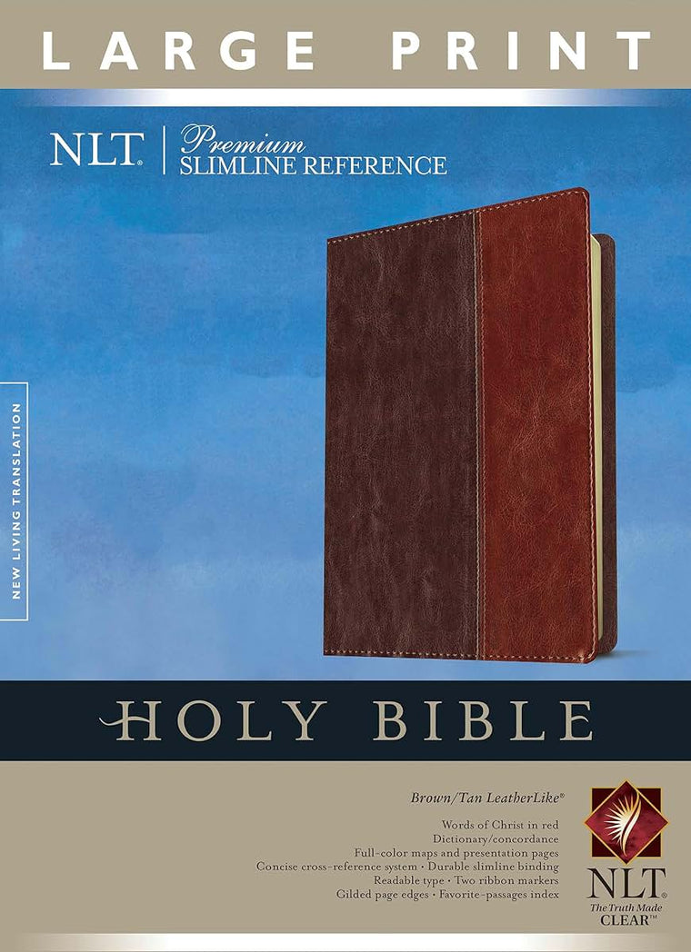 Premium Slimline Reference Bible NLT, Large Print, TuTone (Red Letter, LeatherLike, Brown/Tan)