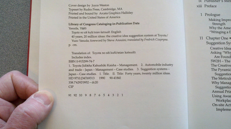 40 Years, 20 Million Ideas: The Toyota Suggestion System — back cover