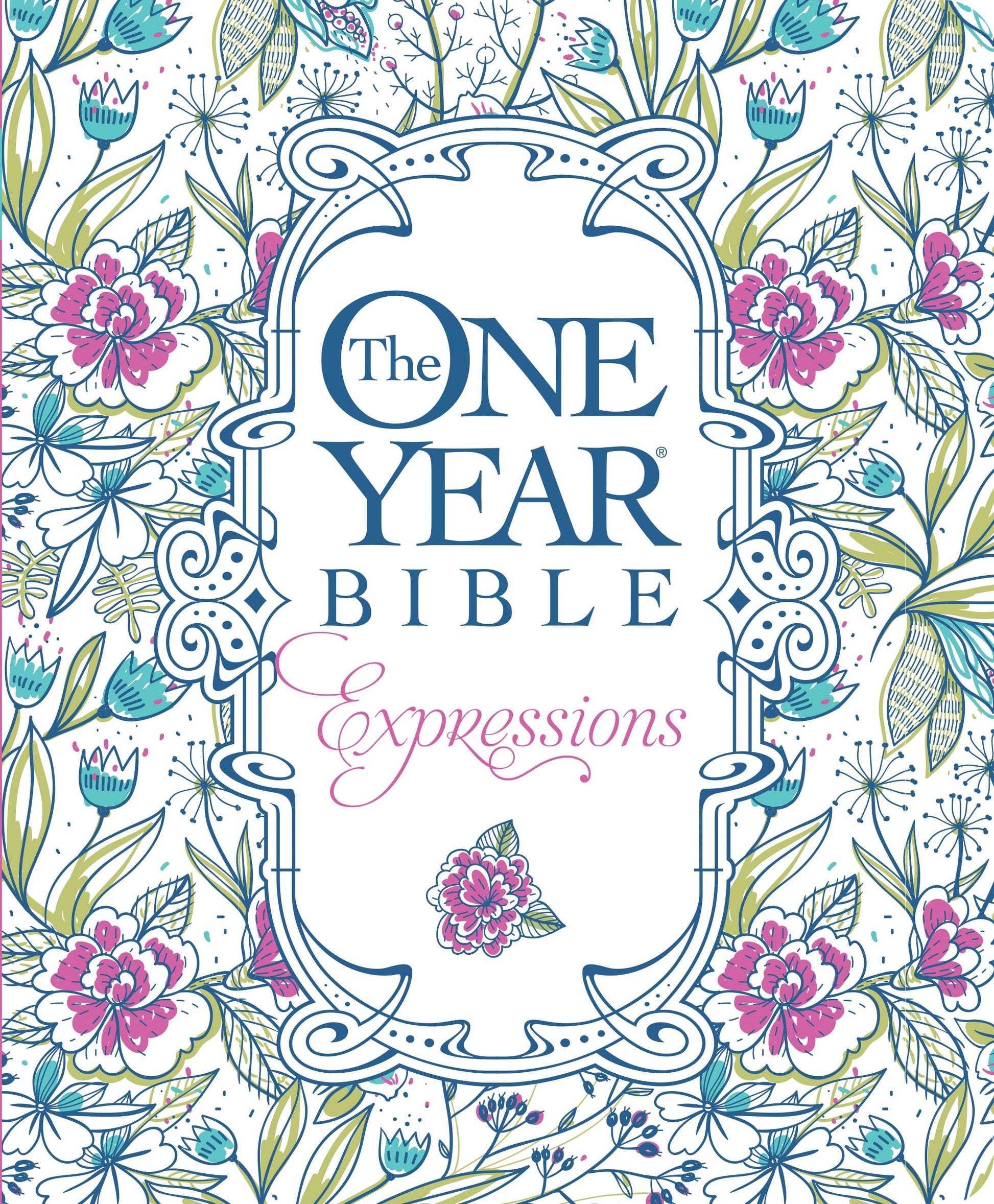 The One Year Bible Expressions NLT (Softcover, Blue Flowers)